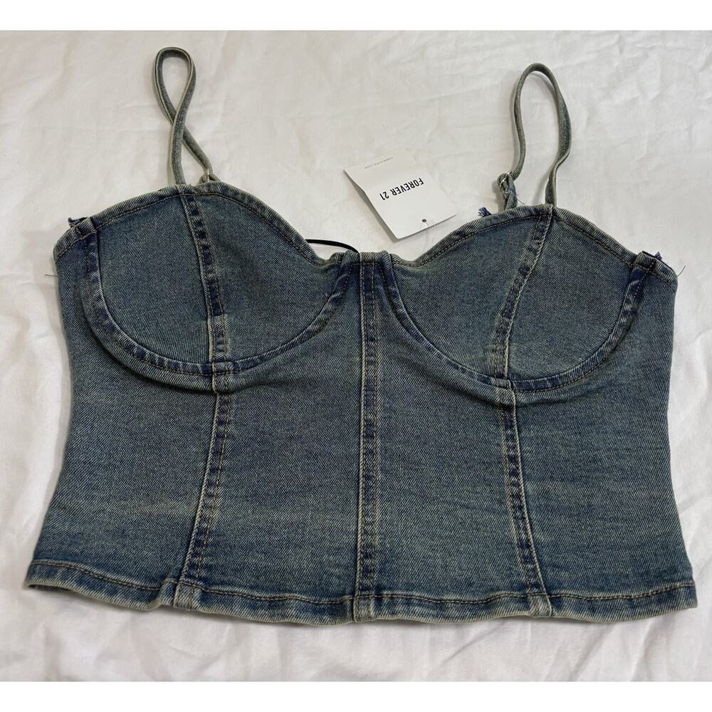 Denim Sweetheart Cami Top Tank Crop Babydoll Western Festival Rodeo NWT Size M